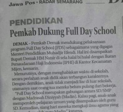 Kiai Demak Kecewa atas Dukungan Bupati Demak terhadap Sekolah Lima Hari