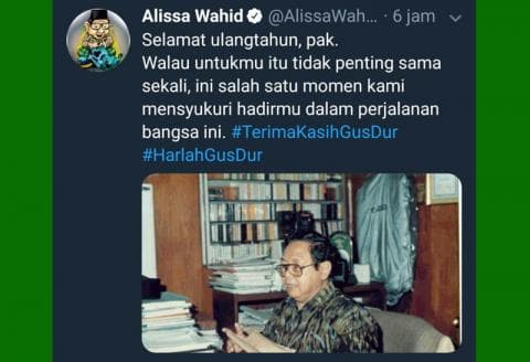 Hashtag #TerimaKasihGusDur Jadi Trending Topic di Twitter