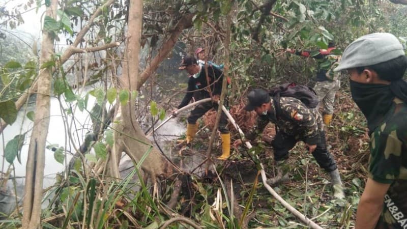 150 Banser Siak Padamkan Kebakaran Lahan di Pelalawan
