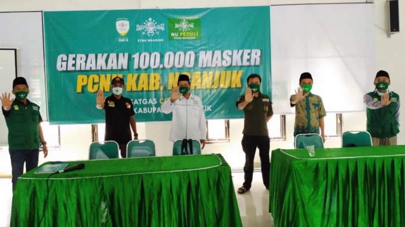 Tangkal Corona, NU Nganjuk Luncurkan Gerakan Seratus Ribu Masker