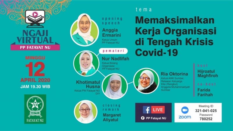 Ngaji Virtual, PP Fatayat NU Harap Kader Tetap Bantu Warga Terdampak Covid-19