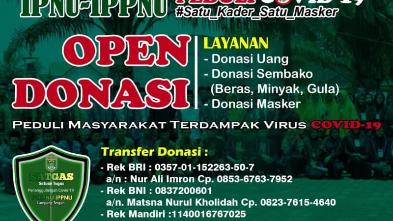 Di Lampung Tengah: Pelajar NU Galang Donasi, Fatayat NU Ngaji Virtual