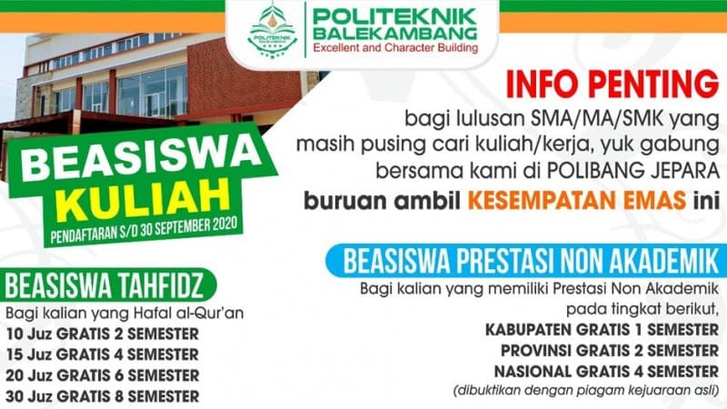 Tarik Minat Kuliah, Politeknik Balekambang Jepara Tawarkan Beragam Beasiswa