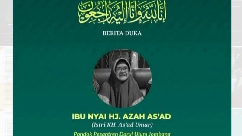Pesantren Darul Ulum Jombang Berduka, Nyai Hj Azah As'ad Wafat