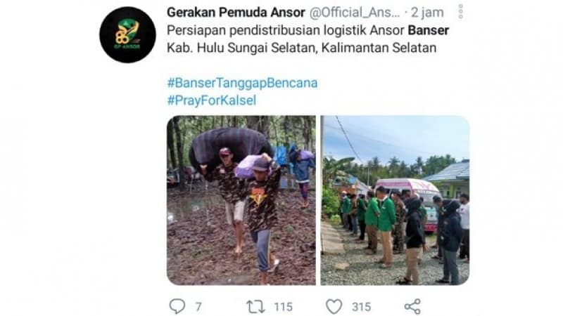Bantu Korban Bencana Alam, Banser Jadi Trending di Twitter