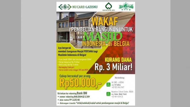 LAZISNU Galang Donasi untuk Masjid Indonesia Pertama di Belgia, Kurang Rp3 Miliar