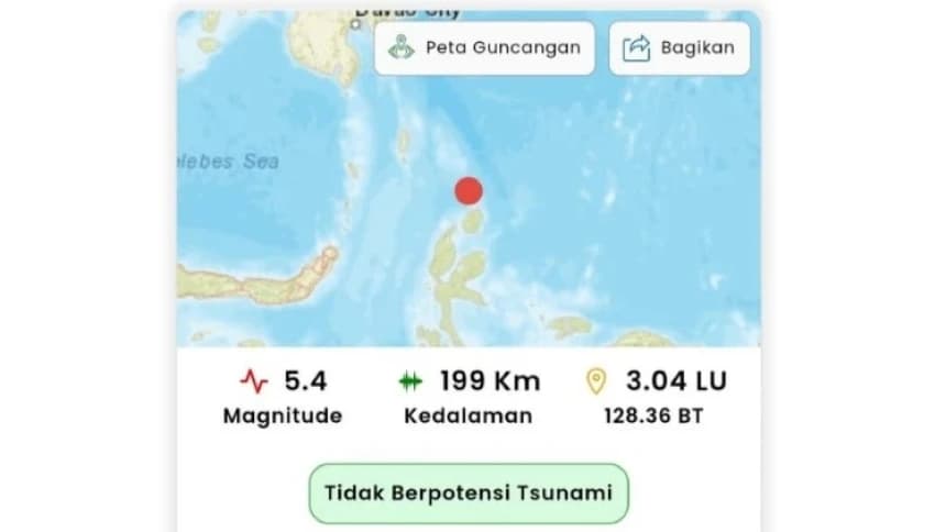 Gempa M 5,4 Guncang Pulau Doi Maluku Utara Pagi Ini, Tidak Berpotensi Tsunami
