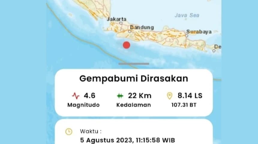 Gempa Hari Ini Magnitudo 4,6 Guncang Garut Dirasakan di Beberapa Daerah 