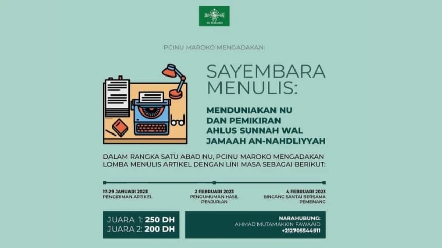 Sambut 1 Abad NU, PCINU Maroko Gelar Sayembara Menulis Artikel