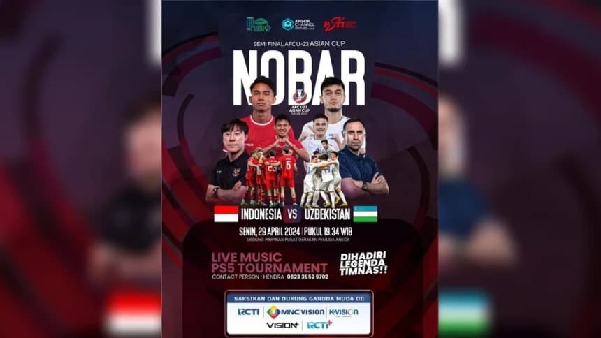 Warga dan Pengurus PBNU Nobar Timnas Indonesia Vs Uzbekistan