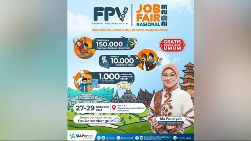Gelar FPV dan Job Fair, Kemnaker Siapkan Puluhan Ribu Loker hingga Sertifikasi Gratis