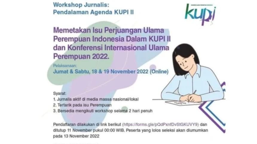 Ikuti Workshop Jurnalistik Bersama KUPI, Ini Persyaratannya