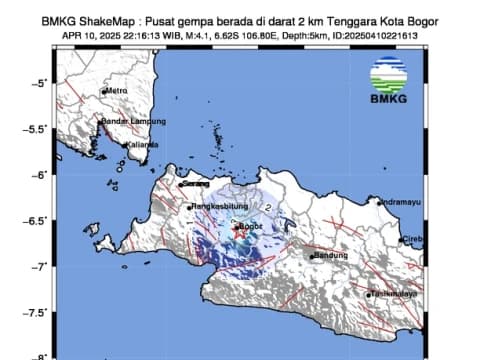 Gempa M 4,1 Guncang Kota Bogor Jawa Barat, Warga Rasakan Getaran Kuat