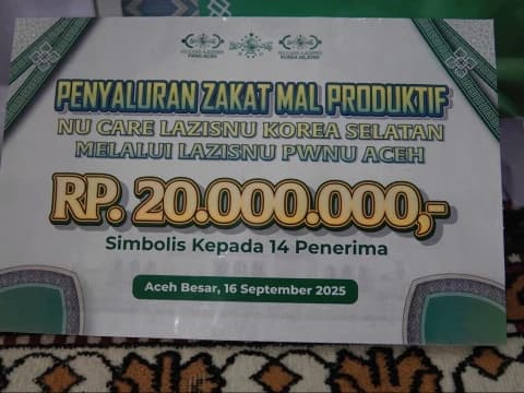 NU Care-LAZISNU Aceh Salurkan Zakat Produktif dari LAZISNU Korea Selatan