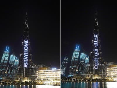 Covid-19, UEA Kampanyekan Pesan ‘Tetap di Rumah’ di Gedung Tertinggi Dunia