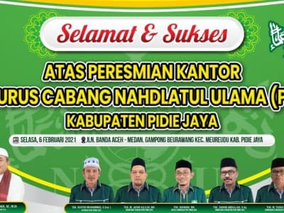 Kantor PCNU Pidie Jaya Diresmikan Ulama Aceh
