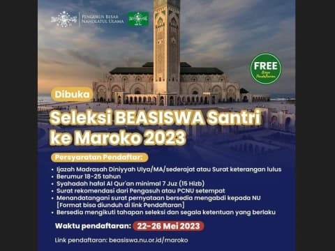 PBNU Buka Beasiswa ke Maroko 2023, Ini Ketentuan dan Cara Daftarnya