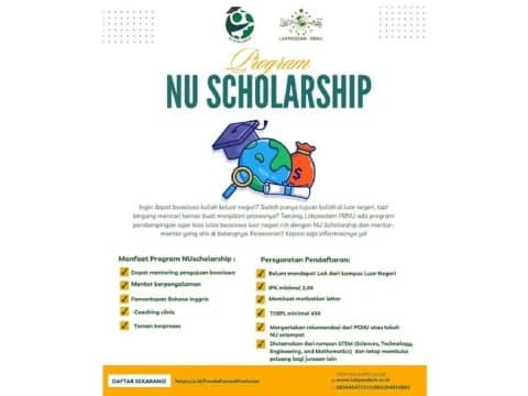 Lakpesdam PBNU Buka Program NU Scholarship, Cek Syarat dan Daftar di Sini