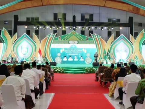Ornamen Panggung Harlah Ke-99 NU di Sumsel Sajikan Seni dan Teknologi