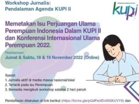 Ikuti Workshop Jurnalistik Bersama KUPI, Ini Persyaratannya
