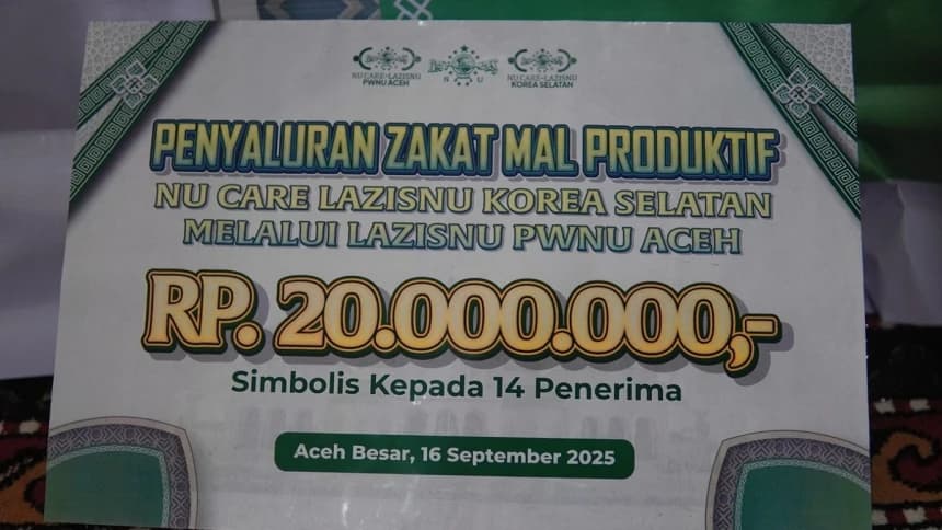 NU Care-LAZISNU Aceh Salurkan Zakat Produktif dari LAZISNU Korea Selatan