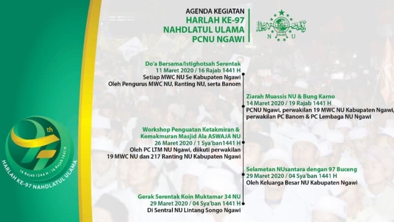 Agenda Harlah NU di Ngawi, Ziarah Muasis hingga Sajian 97 Tumpeng