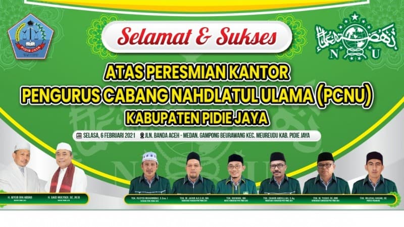 Kantor PCNU Pidie Jaya Diresmikan Ulama Aceh