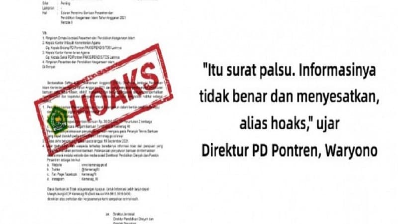 Circular letter of pesantren assistance recipients, Ministry of Religious Affairs: hoax
