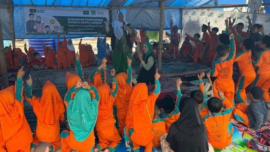 Tim NU Peduli Kembali Berikan Layanan Psikososial untuk Warga Terdampak Gempa Cianjur