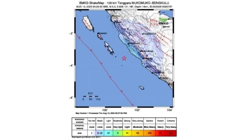 Gempa Magnitudo 5 Guncang Mukomuko Pagi Ini, Tidak Berpotensi Tsunami