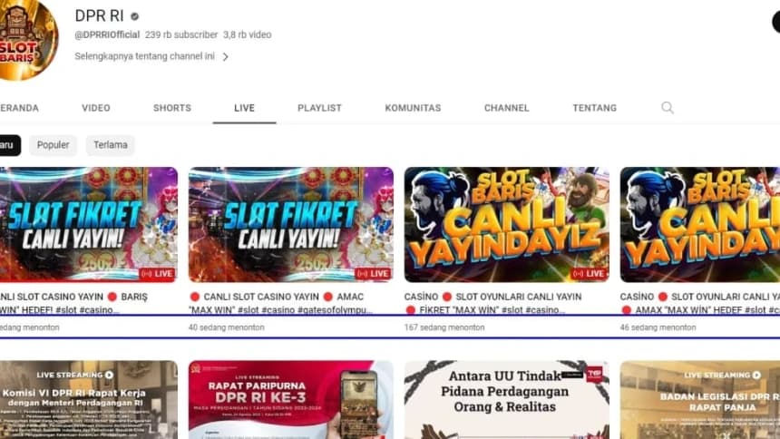 Kronologi YouTube DPR RI Kena Retas, Tampilkan Video Judi Online