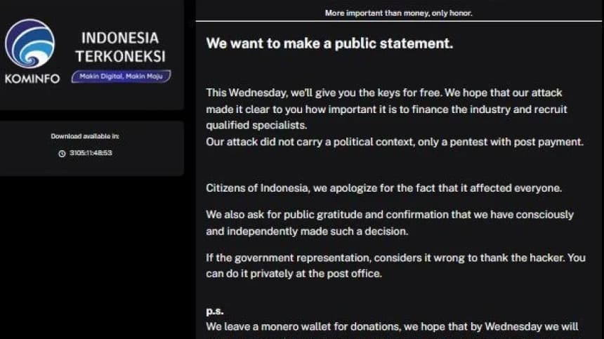 Peretas Server PDNS Janji Bakal Serahkan Kunci Ransomware Besok